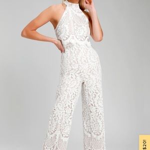 Lulus Britney White Lace Halter Jumpsuit